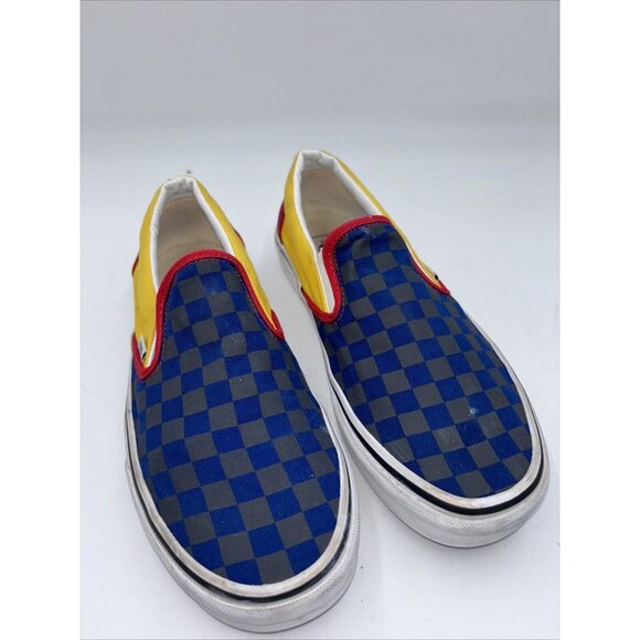 VANS OFF THE WALL CLASSIC SLIP ON BLUE GREY CHECK YELLOW SHOES M 10 - Picture 2 of 10